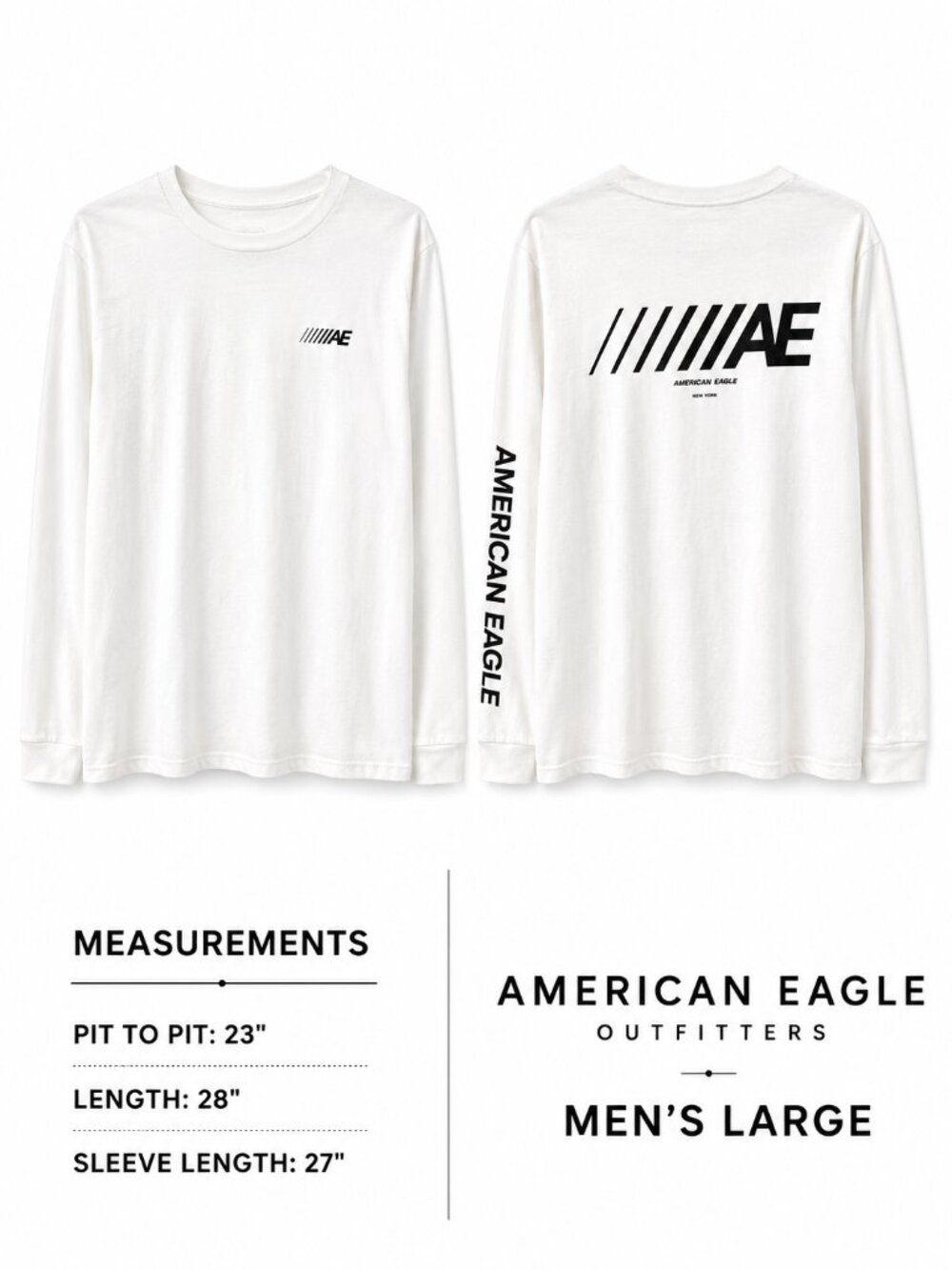 American Eagle White Long Sleeve Graphic Tee Men’s Large AE Logo Shirt